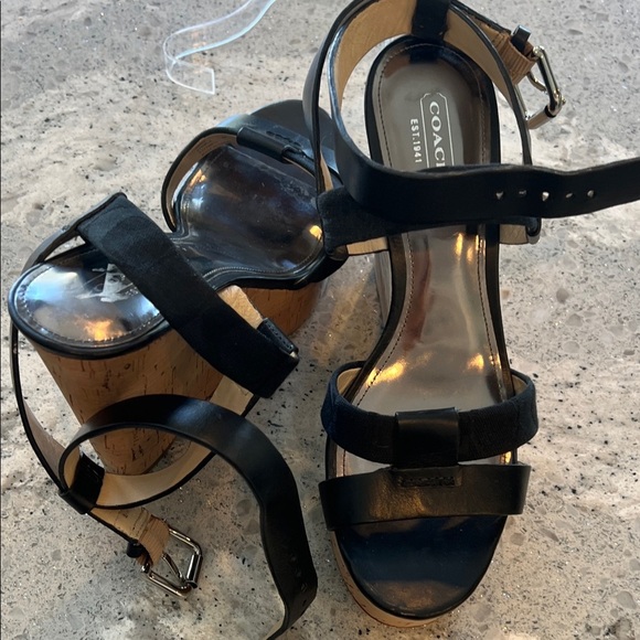 ⭐🍒 COACH Charla Black and Tan Wedge Sandals⭐$4.99 shipping - Picture 6 of 12